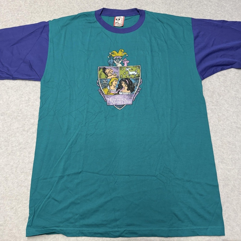 Vintage Disney Hunchback Shirt Mens 2XL Teal Purple Movie Graphic Tee USA 90s